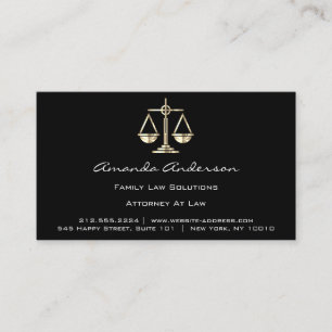 Attorney at Law Black Golden Scale Lawyer Custom Business Card