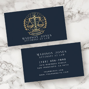Attorney at Law Blue and Gold Lawyer Business Business Card