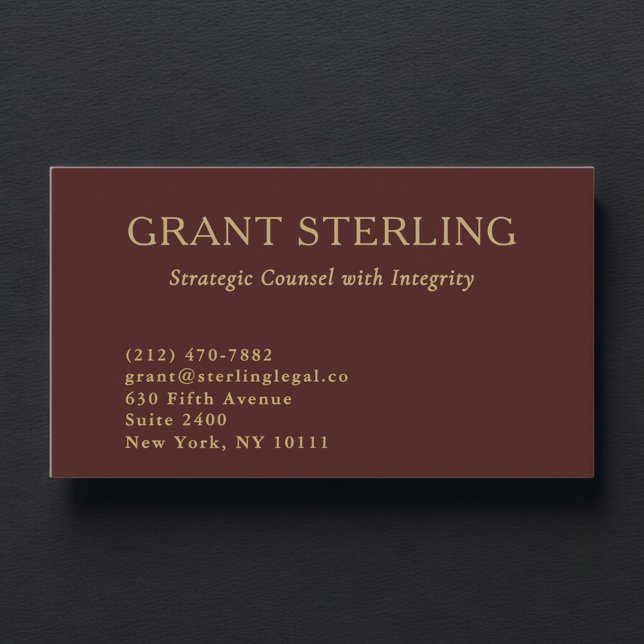 Attorney at Law Burgundy Gold Legal  Business Card (Creator Uploaded)