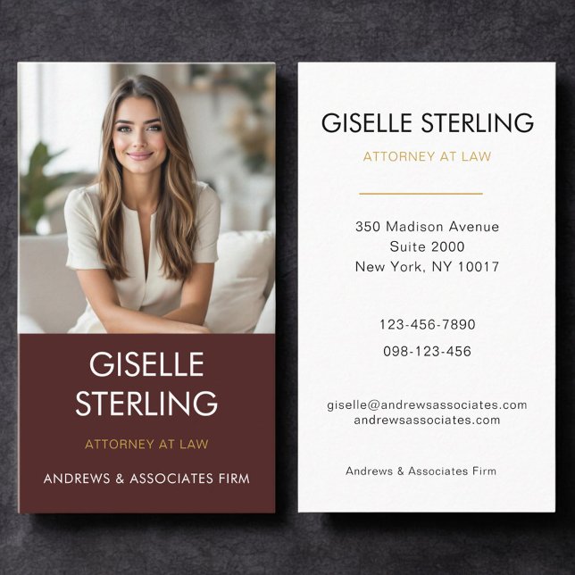 Attorney at Law Burgundy Gold Photo  Business Card (Creator Uploaded)