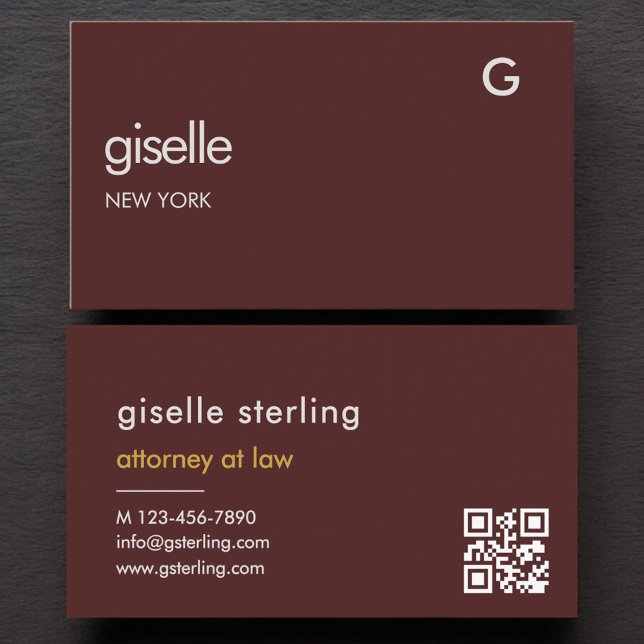 Attorney at Law Burgundy Gold QR Code Business Card (Creator Uploaded)