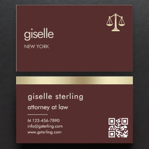Attorney at Law Burgundy Gold Scales of Justice Business Card