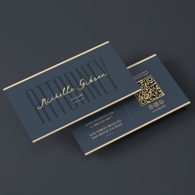 Attorney at Law Charcoal Blue Faux Gold Elegant  Business Card (Attorney at Law Charcoal Faux Gold Elegant Business Card
)
