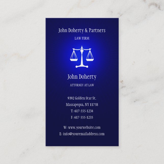 Attorney at Law | Dark Blue Glowing Business Card (Front)