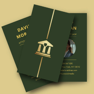 ​Attorney at Law Dark Green Gold Photo  Business Card