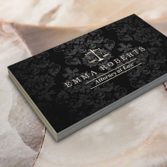 Attorney at Law Elegant Dark Damask Lawyer Business Card (Creator Uploaded)