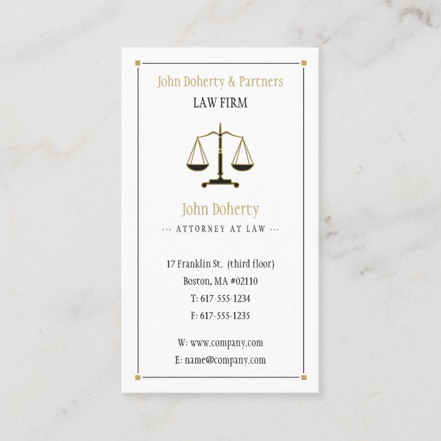 Attorney at Law | Elegant Gold Black Business Card (Front)