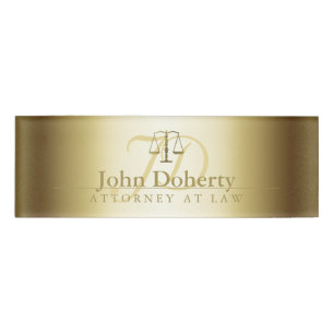 Attorney At Law Elegant Gold Scales of Justice Name Tag