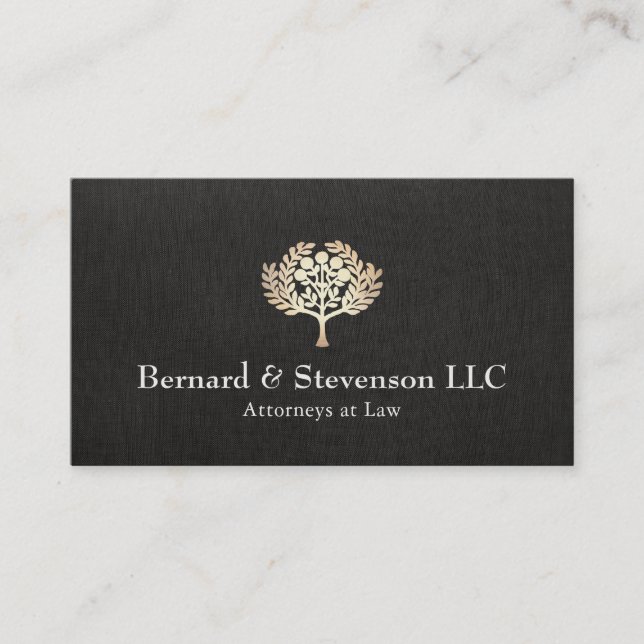 Attorney at Law Faux Gold Leaf and Black Linen Business Card (Front)