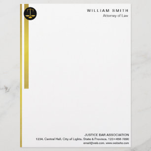 Attorney At Law Faux Gold Scale Lawyer Justice Custom Letterhead
