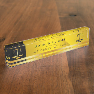 Attorney At Law Gold Black Legal Scale Judicial Nameplate
