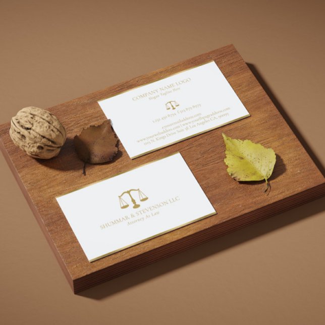Attorney At Law-Gold Scale & Border On White Business Card (Creator Uploaded)