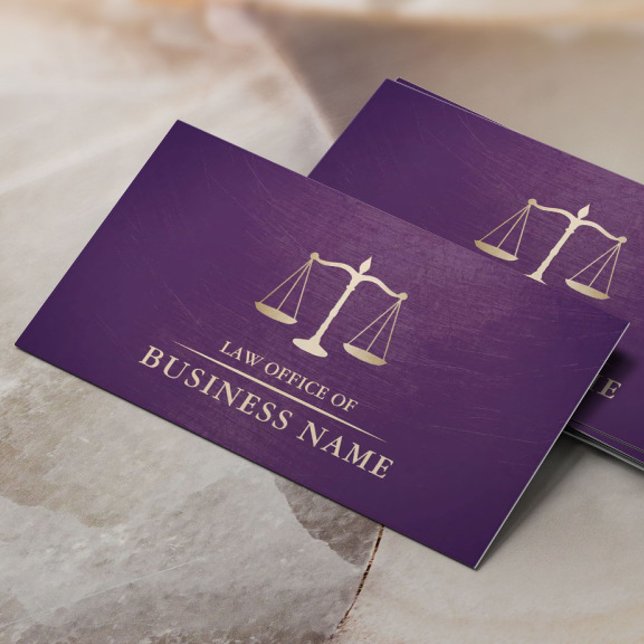 Attorney at Law Gold Scale Purple Gold Lawyer Business Card (Creator Uploaded)