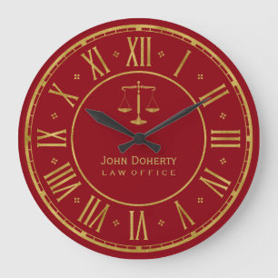 ATTORNEY AT LAW   Golden Red Personalizable Large Clock