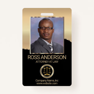 Attorney at Law in Black and Gold ID Badge