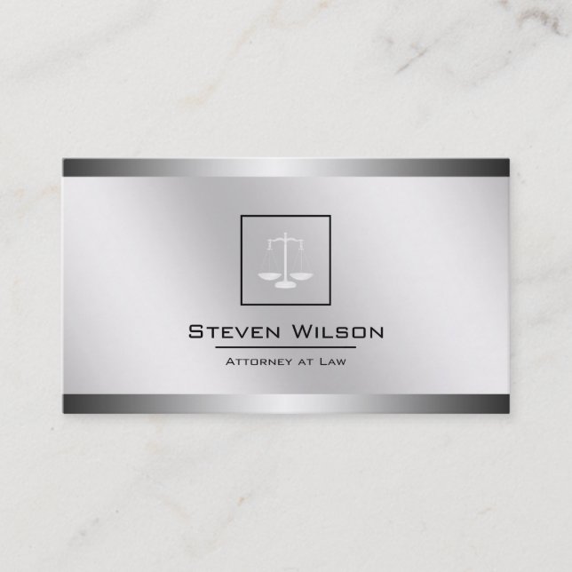 Attorney At Law Justice White Silver Legal Scale Business Card (Front)