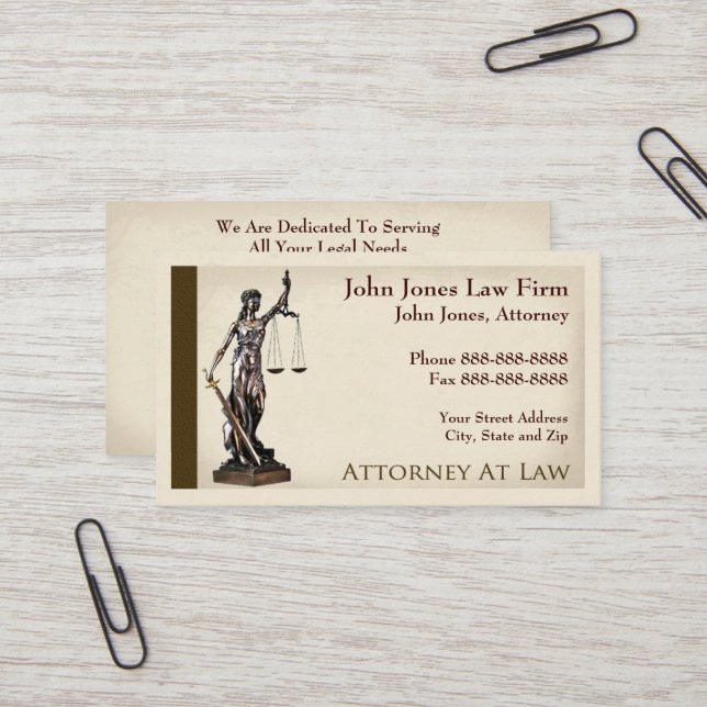 Attorney At Law Lawyer Lady Justice Business Card (Front/Back In Situ)
