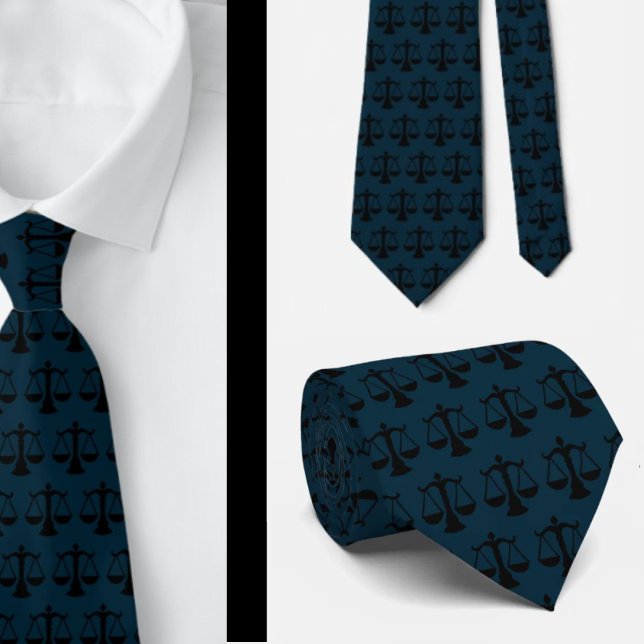 Attorney at Law Lawyer Navy Blue Scales of Justice Tie (Creator Uploaded)