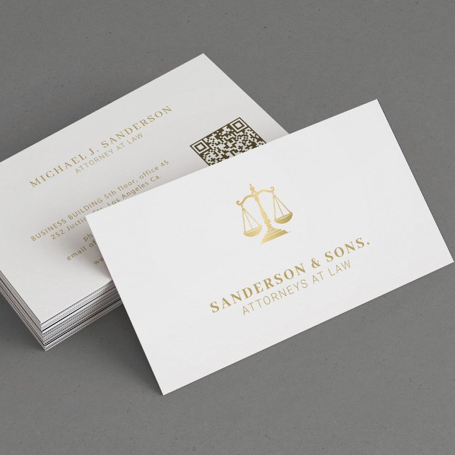 Attorney at law lawyer professional gold white business card (Creator Uploaded)