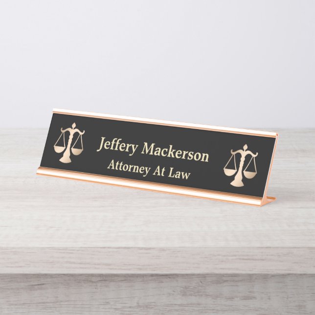 Attorney At Law Lawyer Scales of Justice Gold  Desk Name Plate (Front)