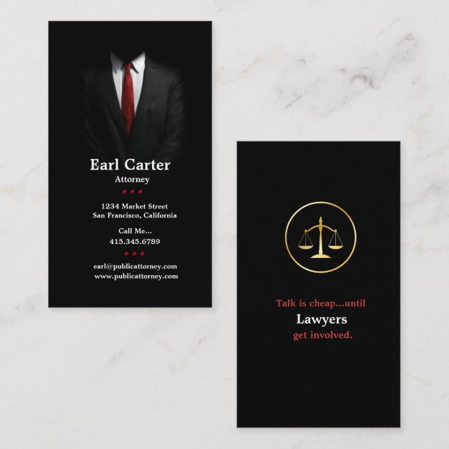 Attorney at Law Men's Suit Red Tie Business Cards (Front/Back)