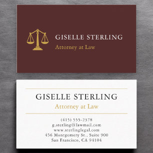 Attorney at Law Modern Burgundy Gold Professional Business Card
