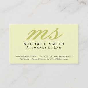 Attorney at Law Monogram Yellow Business Card