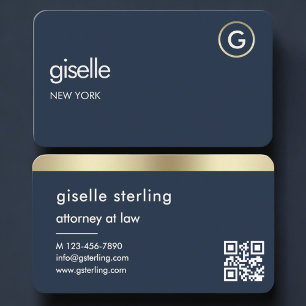 Attorney at Law Navy Blue Gold QR Code Business Card