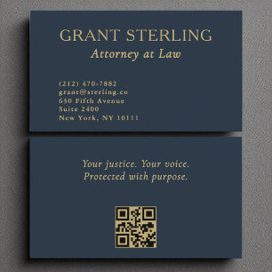 Attorney at Law Navy Blue Gold QR Code  Business Card