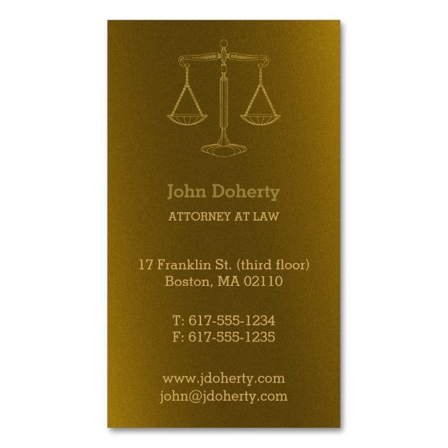 Attorney at Law | Perfect Golden Scales of Justice Magnetic Business Card (Front Vertical)