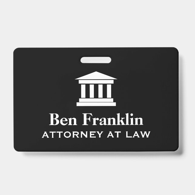 Attorney at law personalised court house name ID badge (Front)