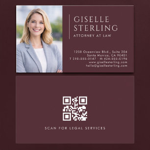 Attorney at Law Photo QR Code Burgundy Business Card