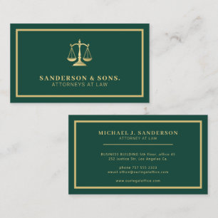 Attorney at law professional elegant gold green business card