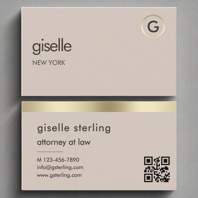 Attorney at Law QR Code Faux Gold Foil Monogram  Business Card (Creator Uploaded)
