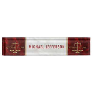 Attorney at Law - Red & White Marble Nameplate
