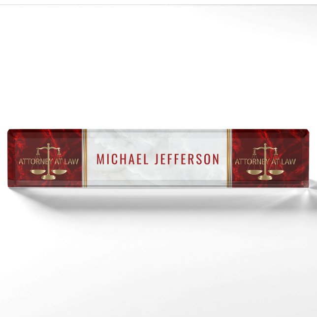 Attorney at Law  - Red & White Marble Nameplate (Front)