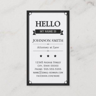 Attorney at Law - Retro Hello My Name Is Business Card