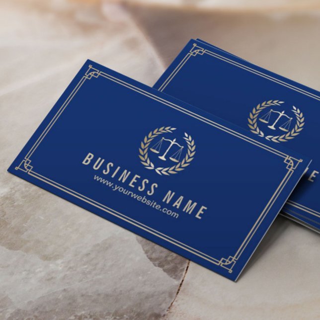 Attorney at Law Royal Blue Gold Framed Lawyer Business Card (Creator Uploaded)