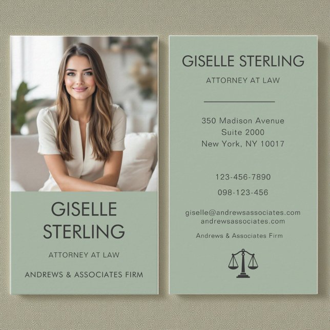 Attorney at Law Sage Green Professional Photo  Business Card (Creator Uploaded)