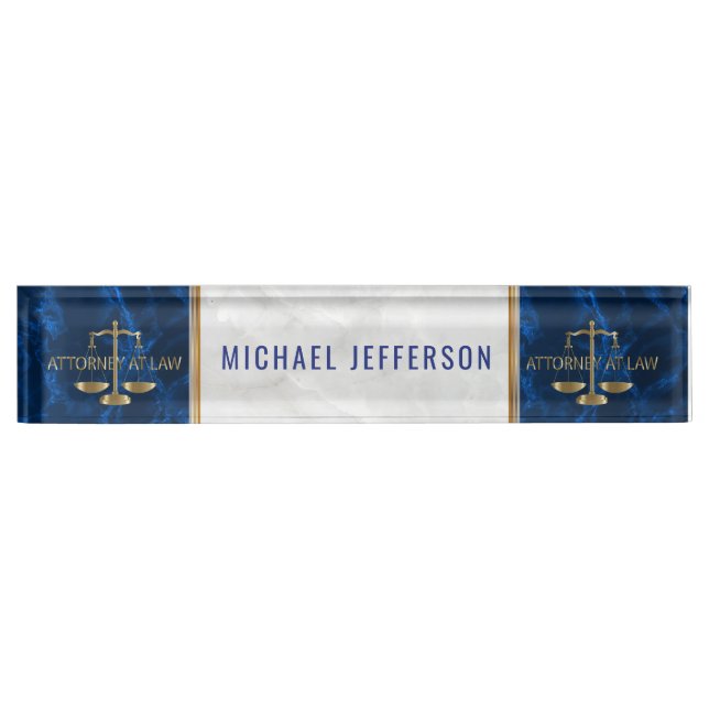 Attorney at Law  - Sapphire Blue & White Marble Nameplate (Front)