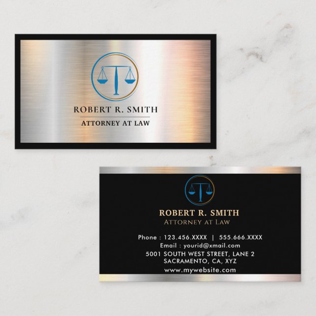 Attorney at Law scale of justice Golden Lawyer  Business Card (Front/Back)