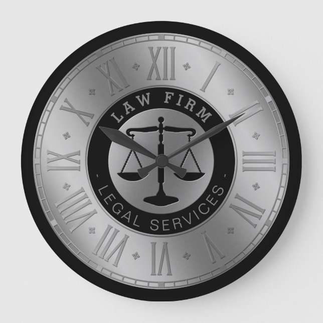 Attorney at Law | Silver Scales of Justice Large Clock (Front)