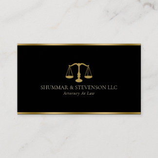 Attorney At Law-Simple Gold Scale & Border On Blac Business Card