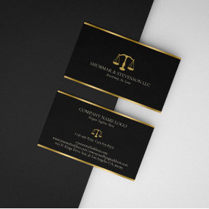 Attorney At Law-Simple Gold Scale & Border On Blac Business Card