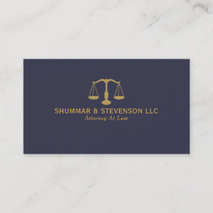 Attorney At Law-Simple Gold Scale On Blue Business Card