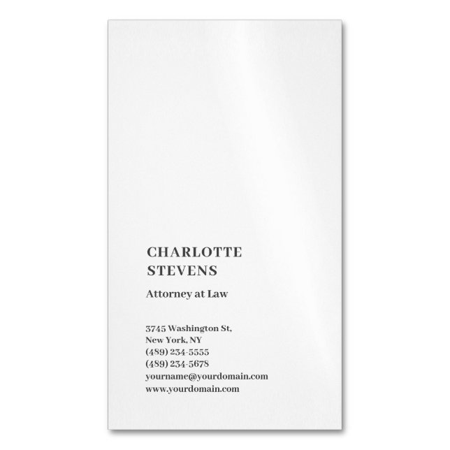 Attorney at Law Trendy Minimalist Elegant Simple Magnetic Business Card (Front Vertical)