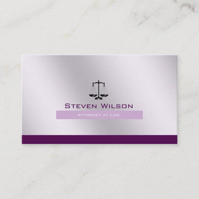 Attorney At Law White Purple Steel Legal Scale Business Card (Front)