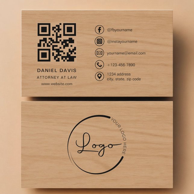 Attorney at Law Wood Professional QR Code Business Card (Creator Uploaded)