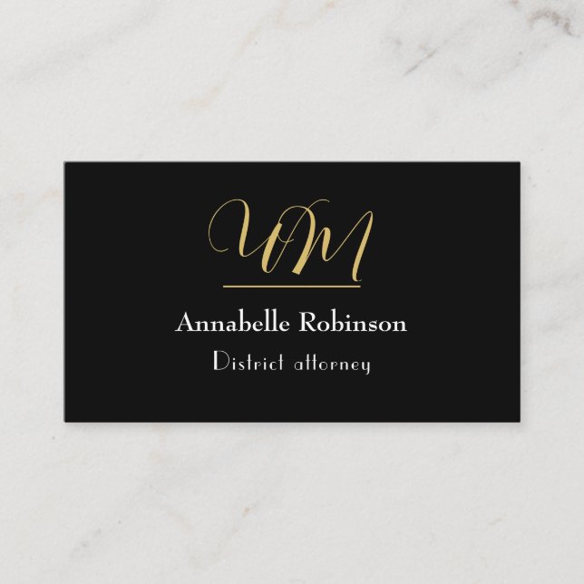 Attorney Black gold monogram initial name Business Card (Front)