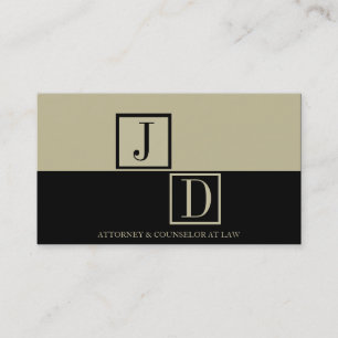 Attorney Black/Tan Divided Square Monogram Business Card